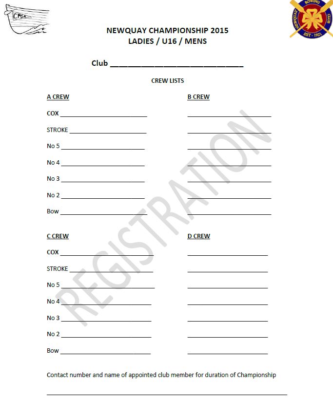 Crew reg form Newquay