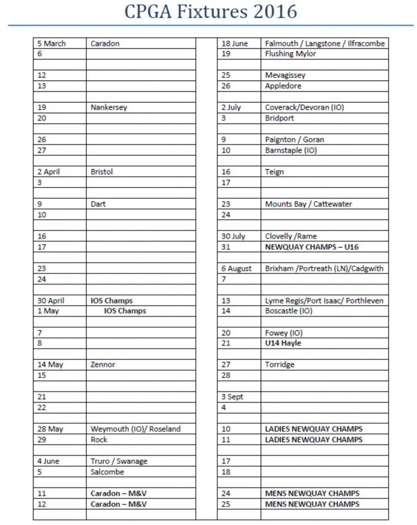 CPGA fixtures 2016